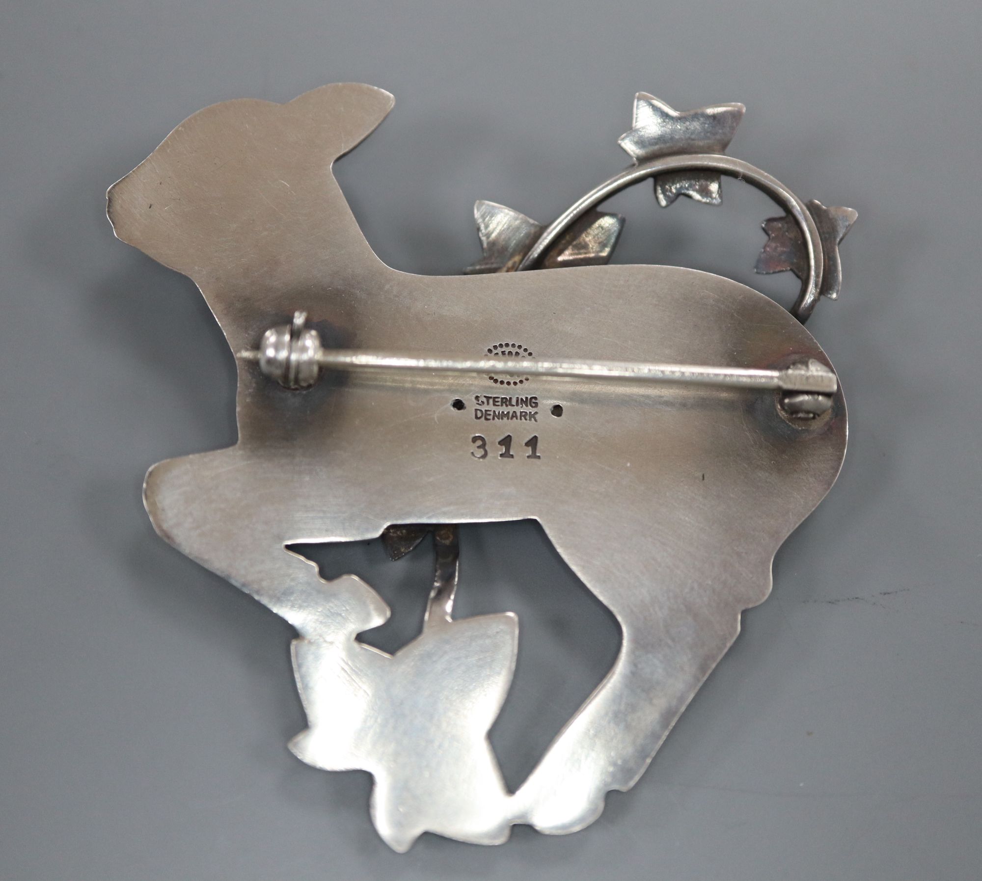A Georg Jensen sterling Skipping Lamb with ivy brooch, no. 311, 45mm.
